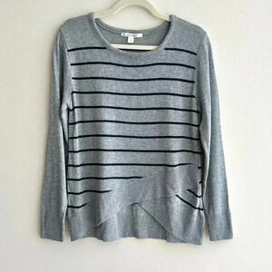 Miami Black Striped Crewneck Grey Pullover Sweater, Tulip Front, Size Medium